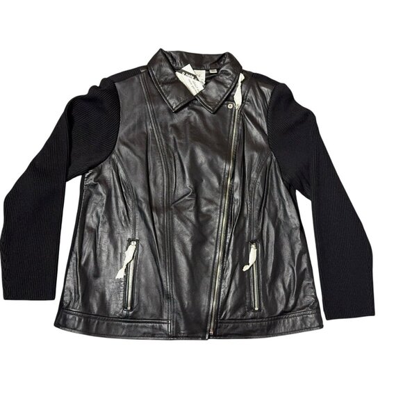Linea by Louis Dell’Olio Soft Leather Moto Jacket Black Knit Back Sleeves 18W - Picture 9 of 16